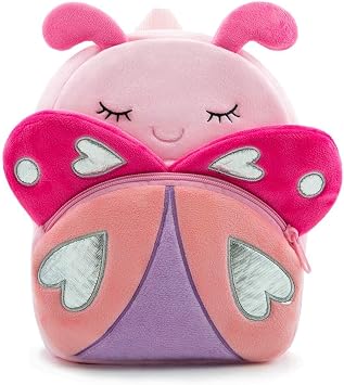 Mini Plush Toddler Rucksack for Boys and Girls, Small Kids Backpack for Nursery, Preschool, Kindergarten, Travel Pink Butterfly