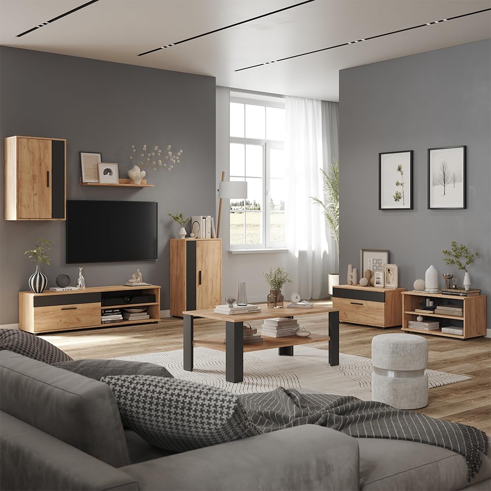 Vicco Parete attrezzata soggiorno Berno, Rovere dorato/Antracite, Set da 6 pezzi