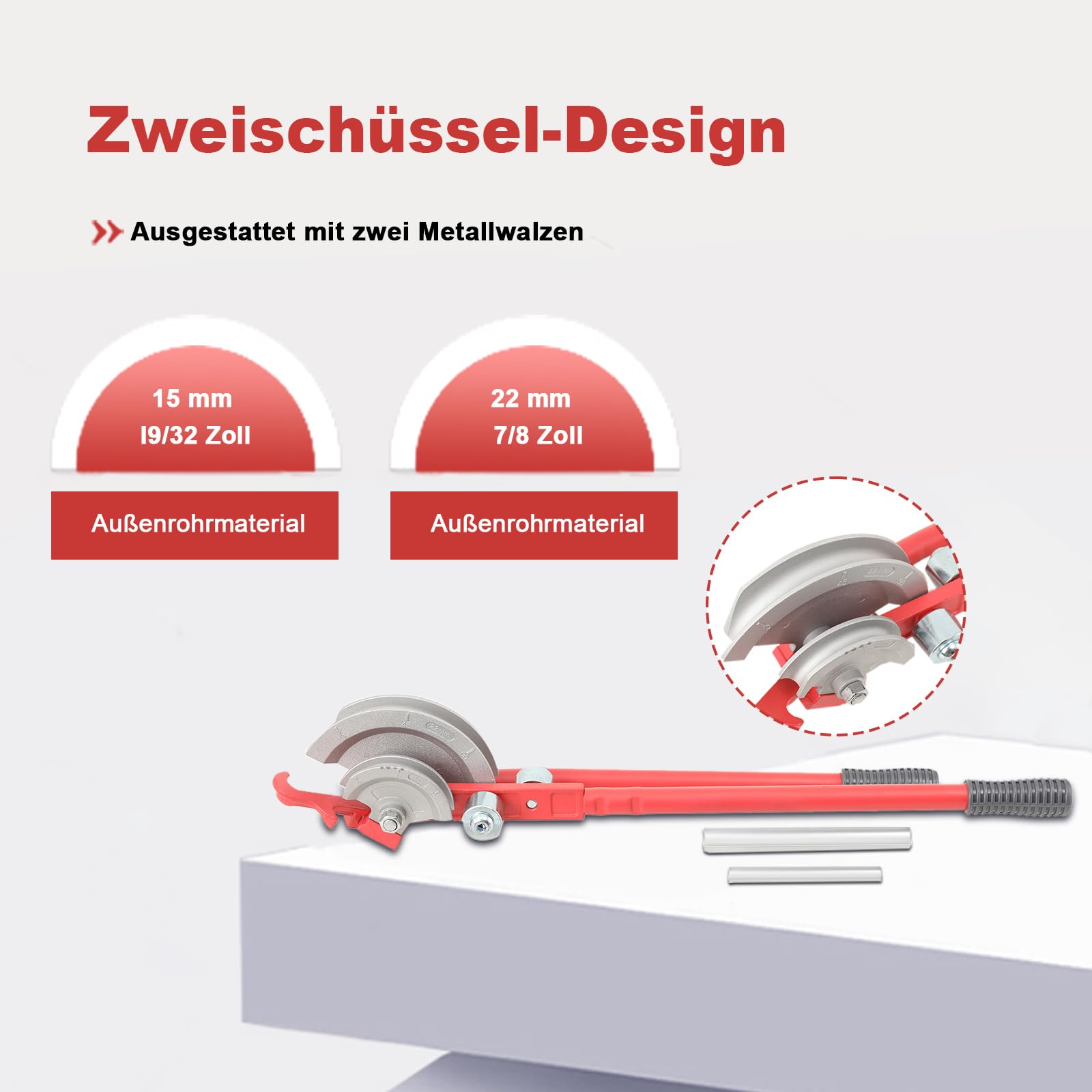 LALABU Rohrbiegegerät 2-in-1 Bremsleitung Biegewerkzeug, 15mm & 22mm Rohrbieger, 0-90 Grad Manueller Biegezange,Rohrbieger-Set für Rohre aus Kupfer, Messing