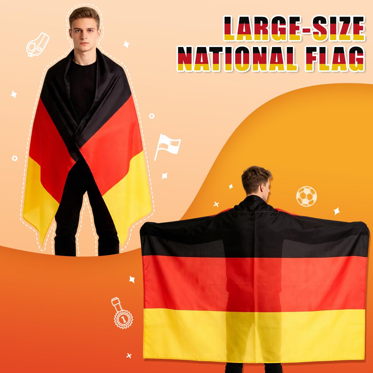8 unidades de artículos para fans de Alemania, decoración del Mundial de Fútbol 2026, paquete con gafas de sol, lápiz de maquillaje, bandera, pulsera, bandera, peluca para fiestas, estadios