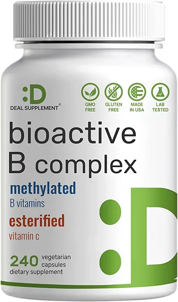Bioactive Vitamin B Complex, 240 Veggie Capsules - Methylated Multivitamin B Complex & Esterified Vitamin C – High Potency & Easy Absorption – Immune, Energy, & Metabolism Supplement – Non-GMO