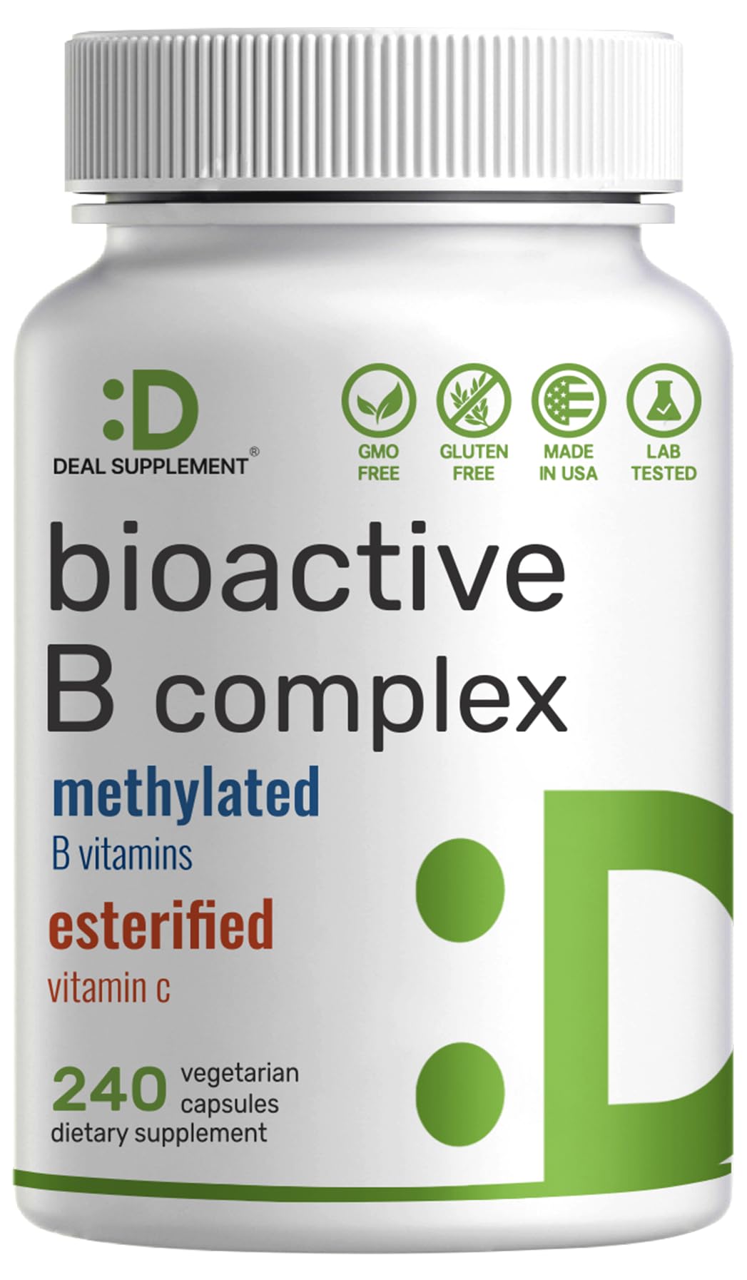 Bioactive Vitamin B Complex, 240 Veggie Capsules - Methylated Multivitamin B Complex & Esterified Vitamin C – High Potency & Easy Absorption – Immune, Energy, & Metabolism Supplement – Non-GMOBioactive Vitamin B Complex, 240 Veggie Cap…