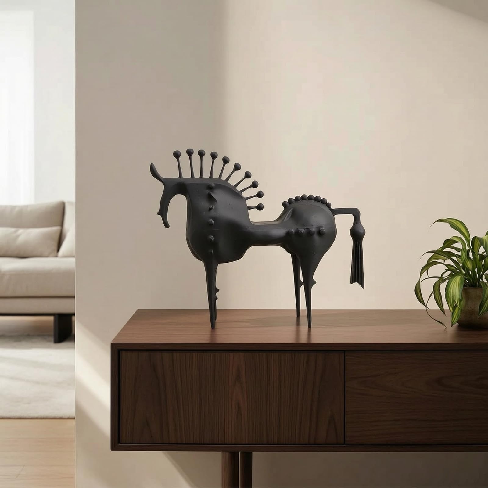 LOVIVER Escultura de Caballo Abstracto Figura Estatua Adorno Ornamento con Diseño Artístico Contemporáneo y Textura Mate con Puntos en Relieve Adecuada para, Negro, 20 6.5