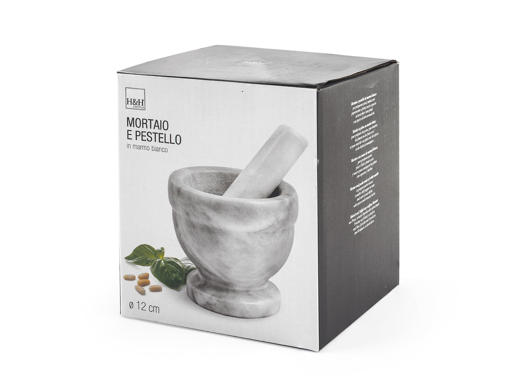 Home Molcajete con Pilón, Marmol, Blanco/Gris, 12 cm