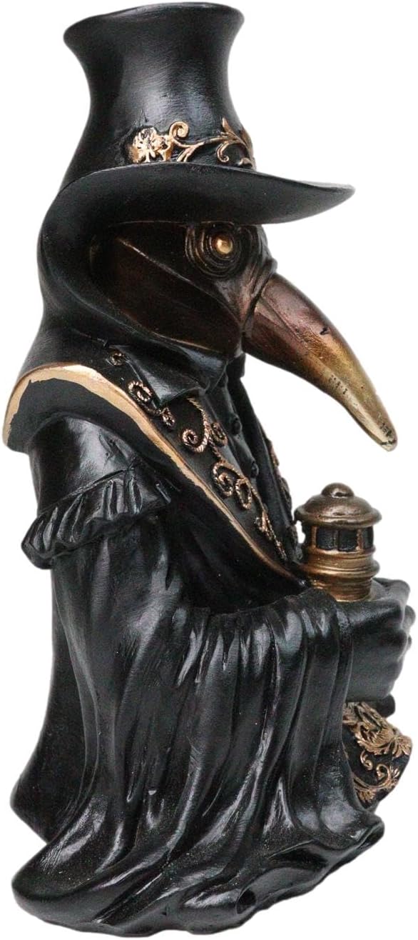 Ebros Gift Black Death Era Bubonic Plague Doctor Bust with Raven Mask Holding Alchemy Medicine Vial Backflow Incense Cone Burner Figurine Macabre Victorian Industrial Accent