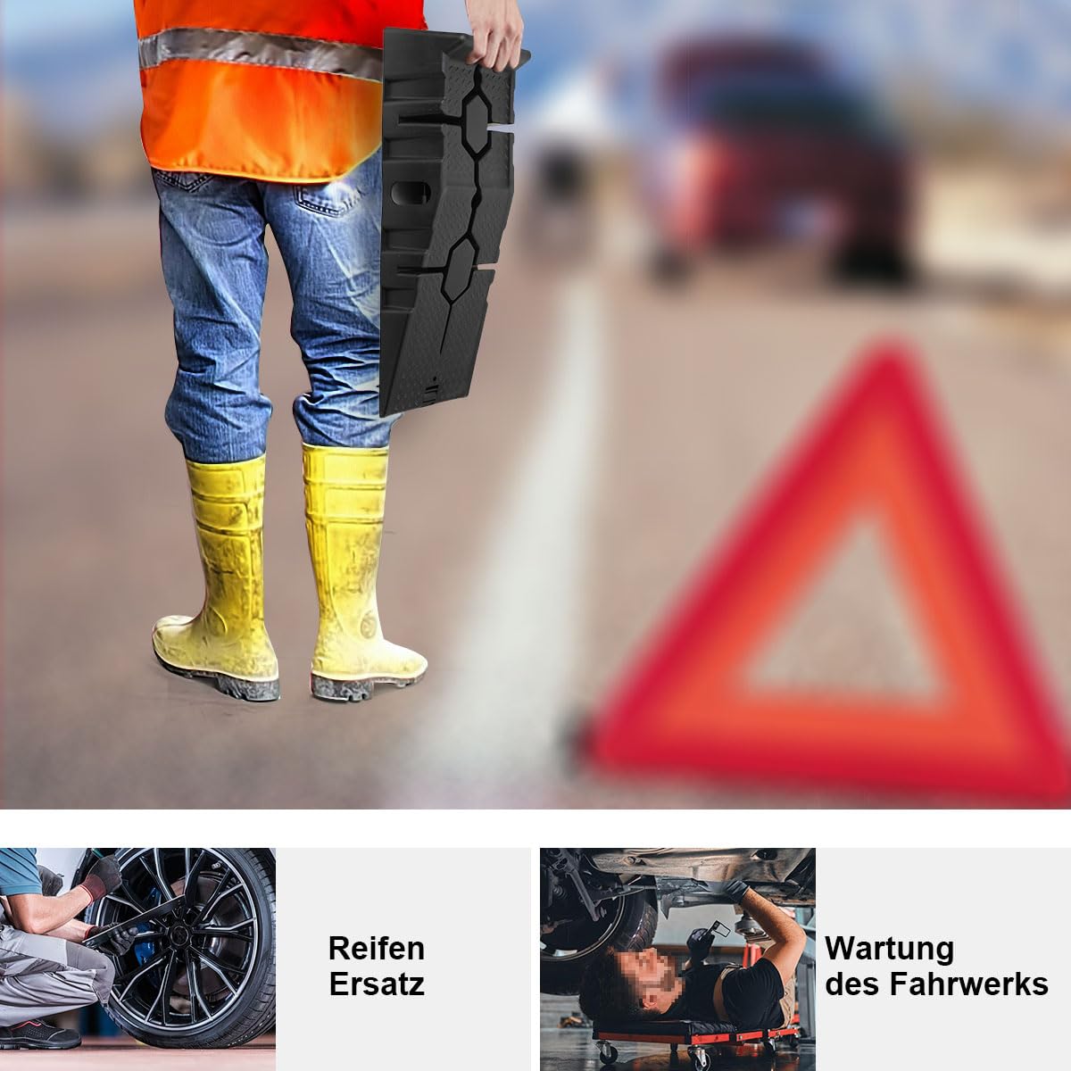 2 Stücke Kunststoff Auffahrrampe bis 3 Tonnen | Hebebühne Schwerlast Rampe PKW KFZ Auto Laderampe | rutschfeste Hebeplattform Auffahrschiene Verladerampe | Auffahrkeile Bordsteinrampe