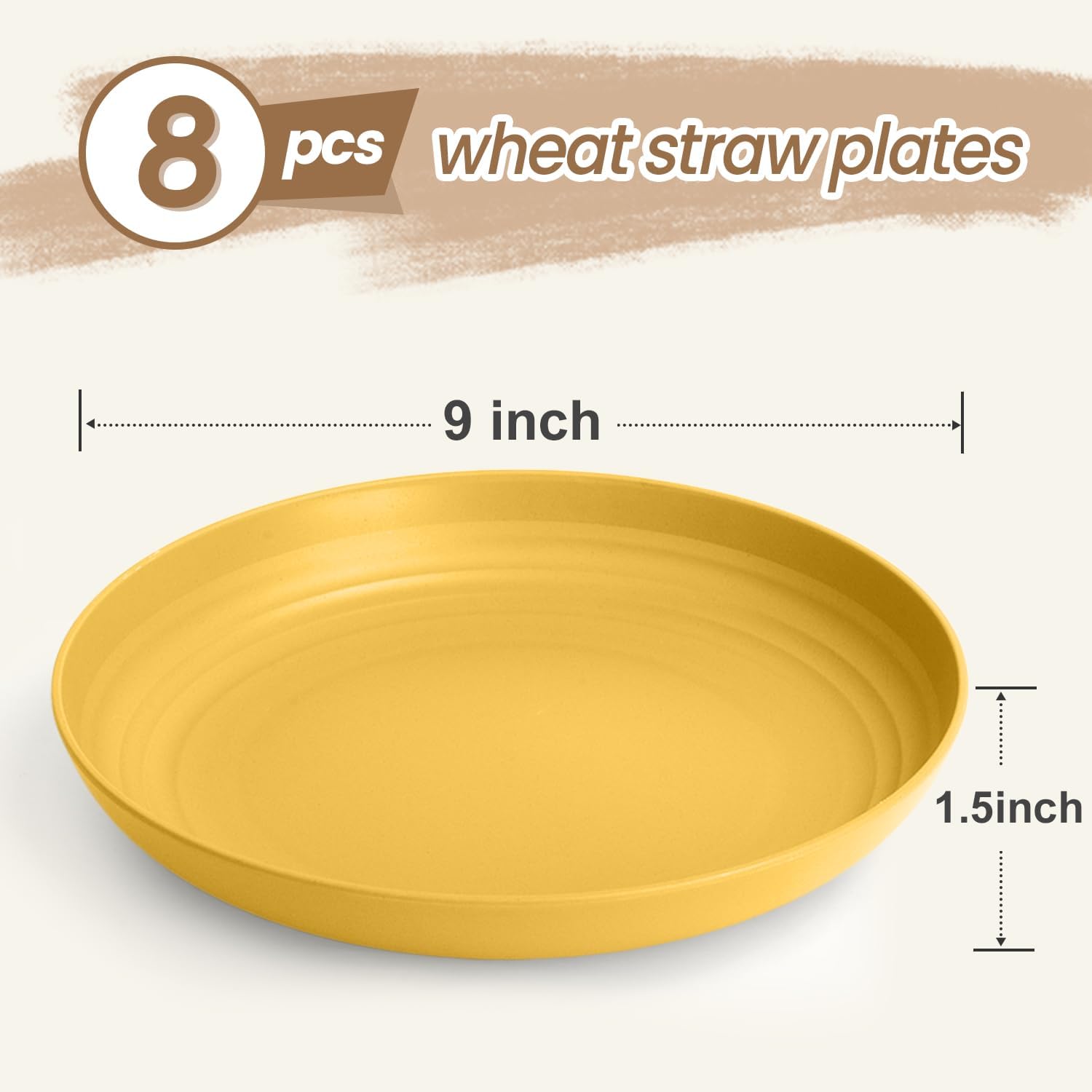 Wheat Straw Plate 9 Inch, Deep Dinner Plates Set of 8, Unbreakable Plastic Plate Reusable, Microwave & Dishwasher Safe Kitchen Plates for Camping, Picnic, Travel, Outdoor (Multi Colors) - Image 2