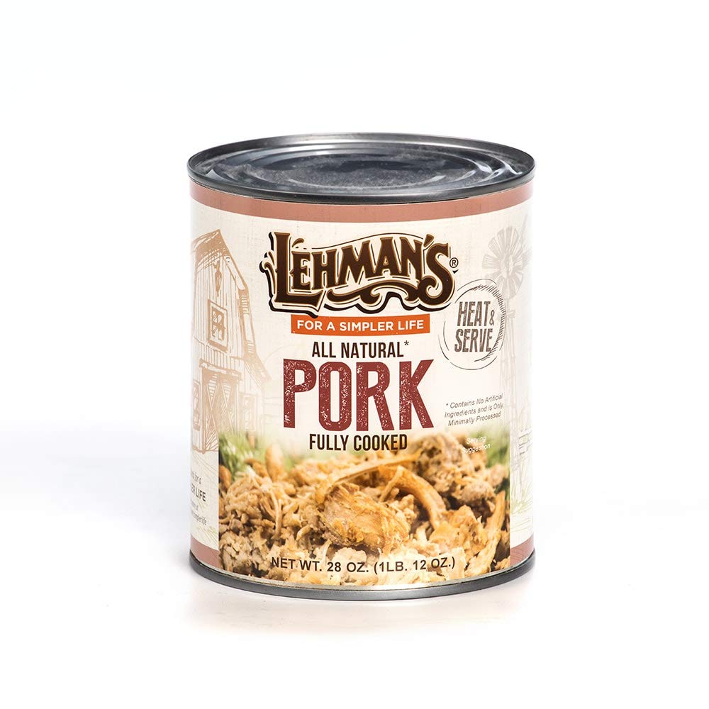 Lehman's Canned Pre-Cooked Pork Meat Heat Serve USA Made Long Shelf Life 28 Oz