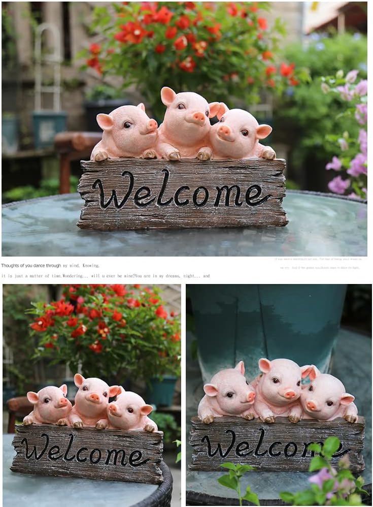 Primst Pig Welcome Sign - Resin Garden Statue Decor for Courtyard & Lawn Patio Decoration