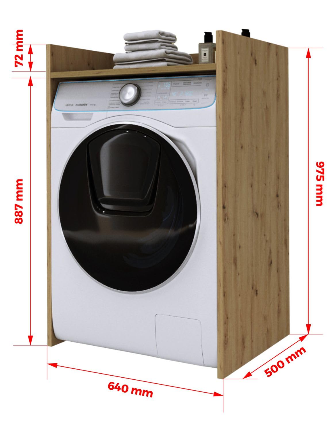 3xE living Armadio per Lavatrice su Piede Durevole con Mensola - Bagno Artigiano Oak 64 cm x 97,5 cm x 50 cm, Colonna
