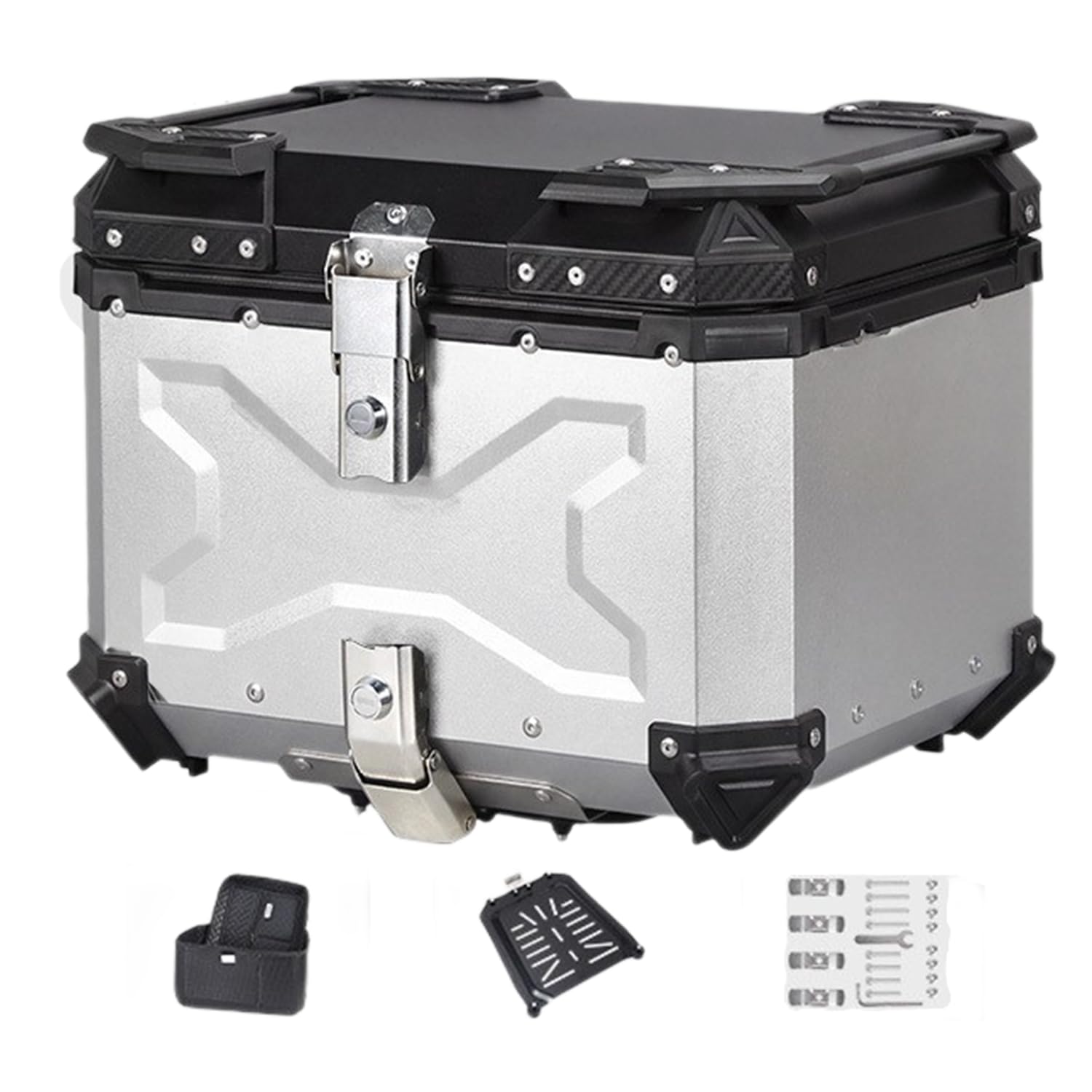 DFTDFYXY Motorcycle Top Case 45L Universal Aluminum Alloy Motorbike Tail Box Large Capacity Storage with Leather Lining Easy Install with Lock & Back Cushion for Helmet Luggage,D