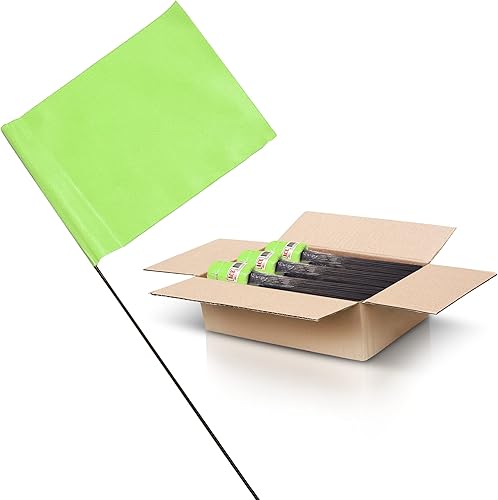 Miniatura 34 de ACE Supply - Paquete de 100 banderas verdes de 4 x 5 pulgadas con alambre de 15 pulgadas, banderas de patio pequeñas, banderas marcadoras