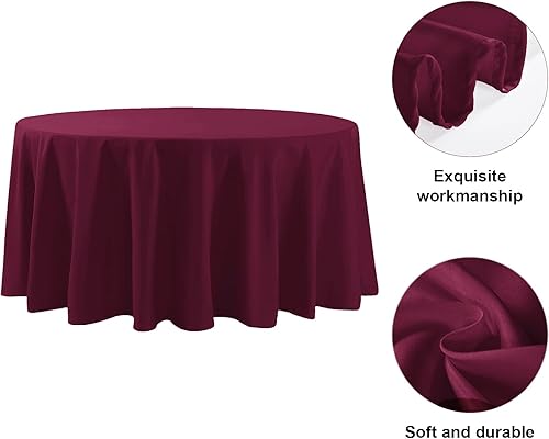 Miniatura 5 de Mantel redondo de 120 pulgadas, resistente a las manchas y a las arrugas, lavable, mantel de tela decorativa para mesa de comedor, fiestas de bufé y