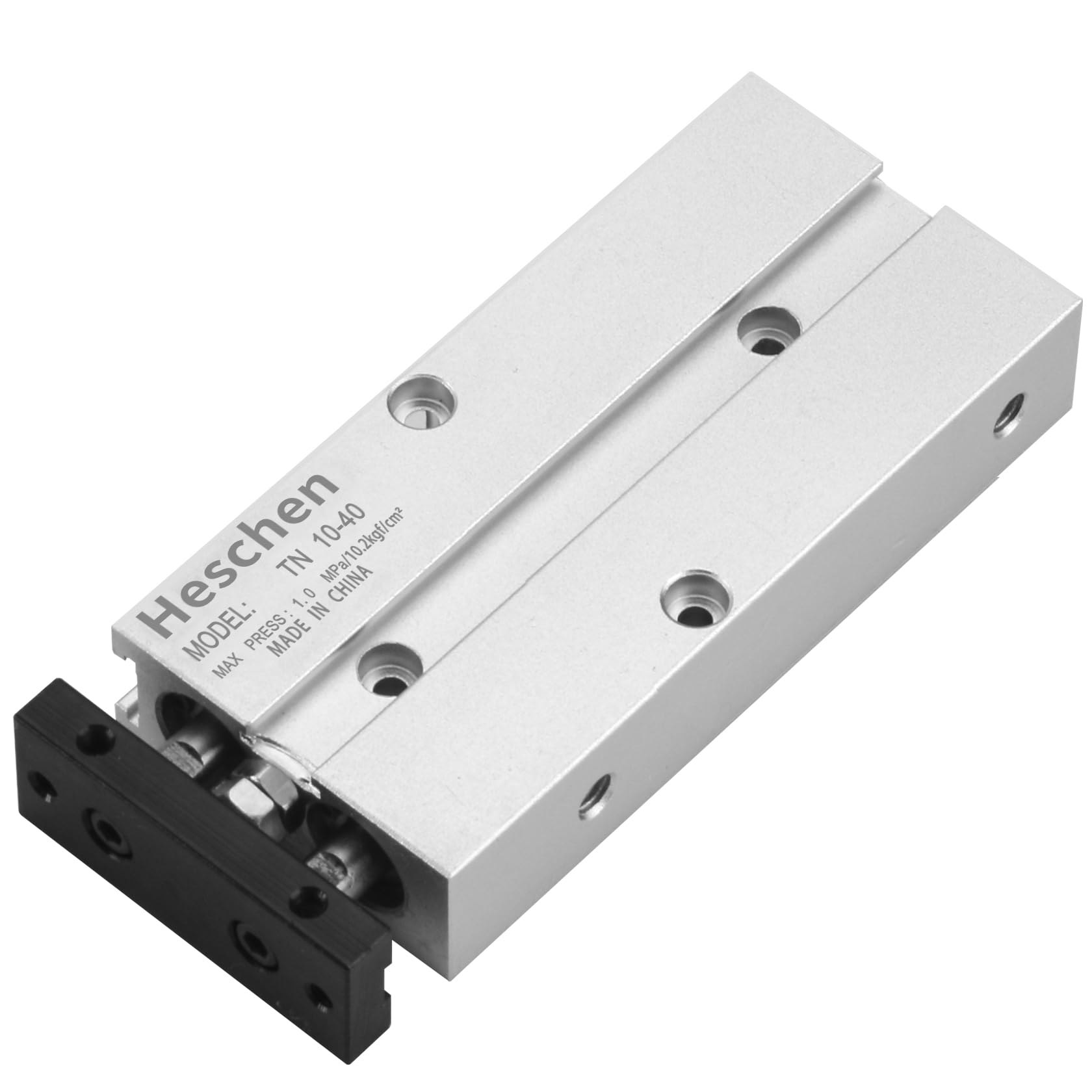 Heschen Cilindro neumático de doble acción TN10-10, orificio 10 mm, aluminio, doble varilla, con imán, carrera 40 mm