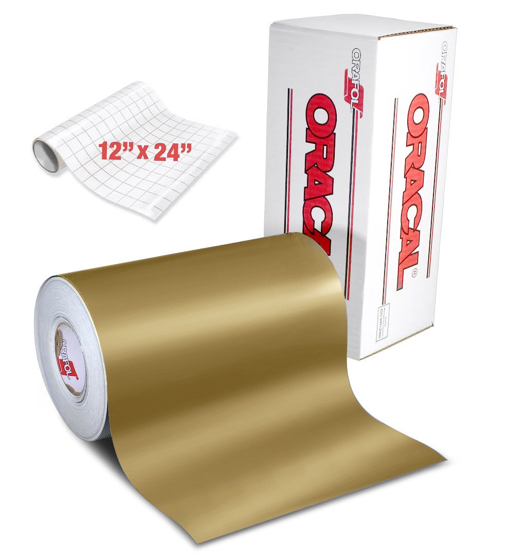 ORACAL 631 Matte Gold Metallic Adhesive Craft Vinyl Including 12" x 24" Roll of Clear Transfer Paper (30ft x 12")