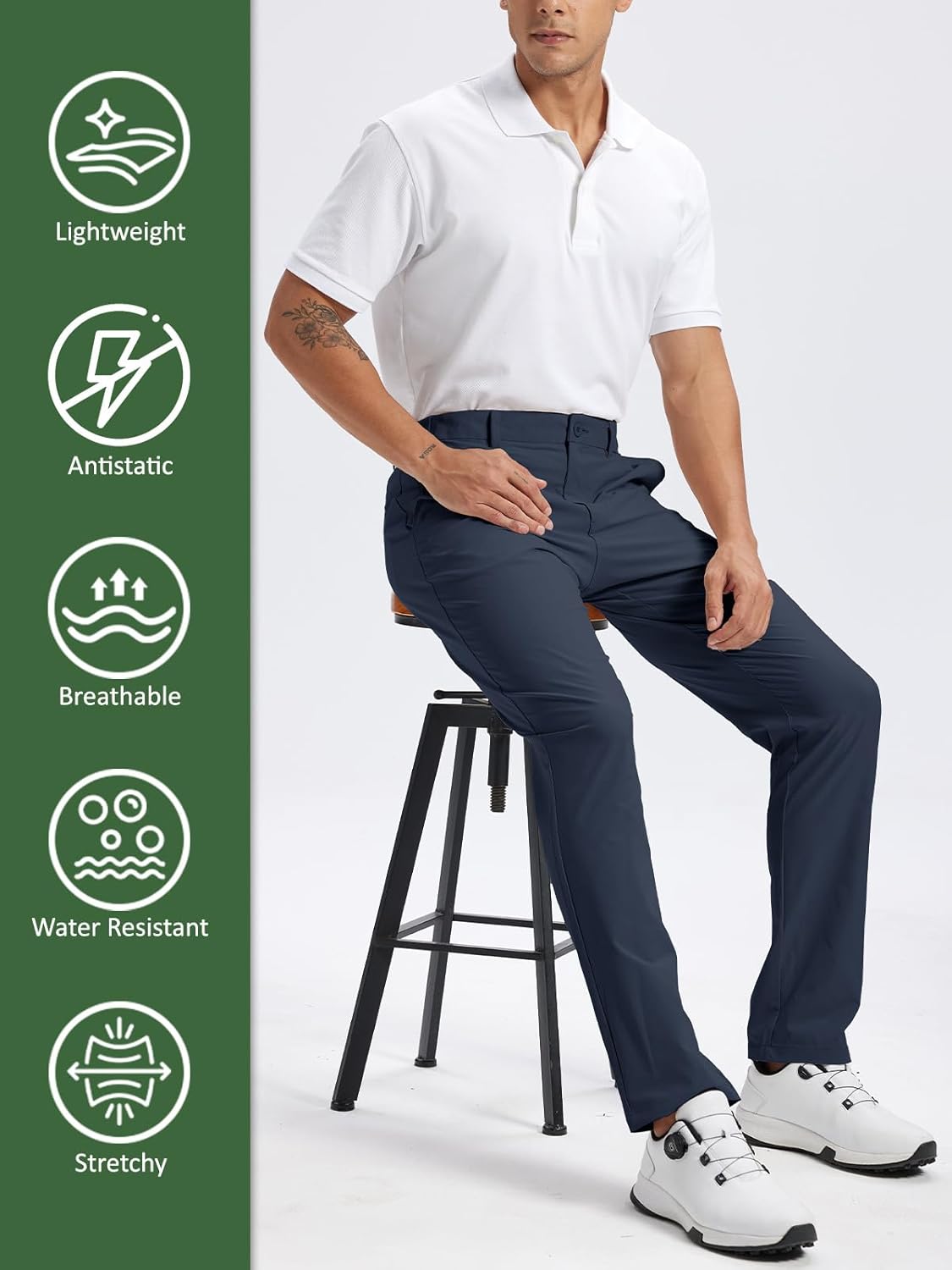 SPOSULEI Men's Golf Pants Waist Elastic Lightweight Quick Dry Water Resistant for Casual Trousers with 4 Pockets - Image 3