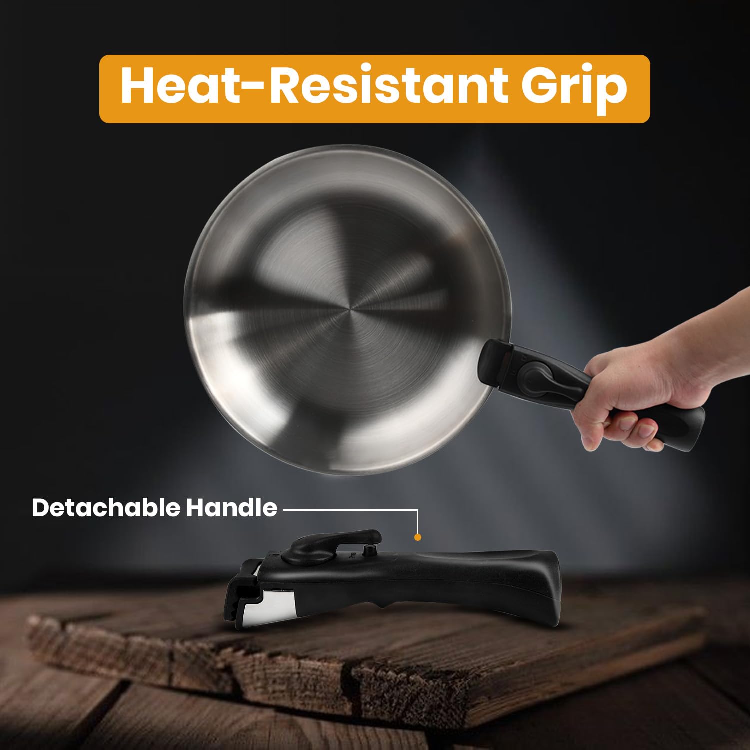 Padella in acciaio inox con coperchio con manico staccabile - Coperchio universale per padelle a induzione a 3 strati da 24/26/28 cm - Adatta al forno - Pentole da cucina compatte