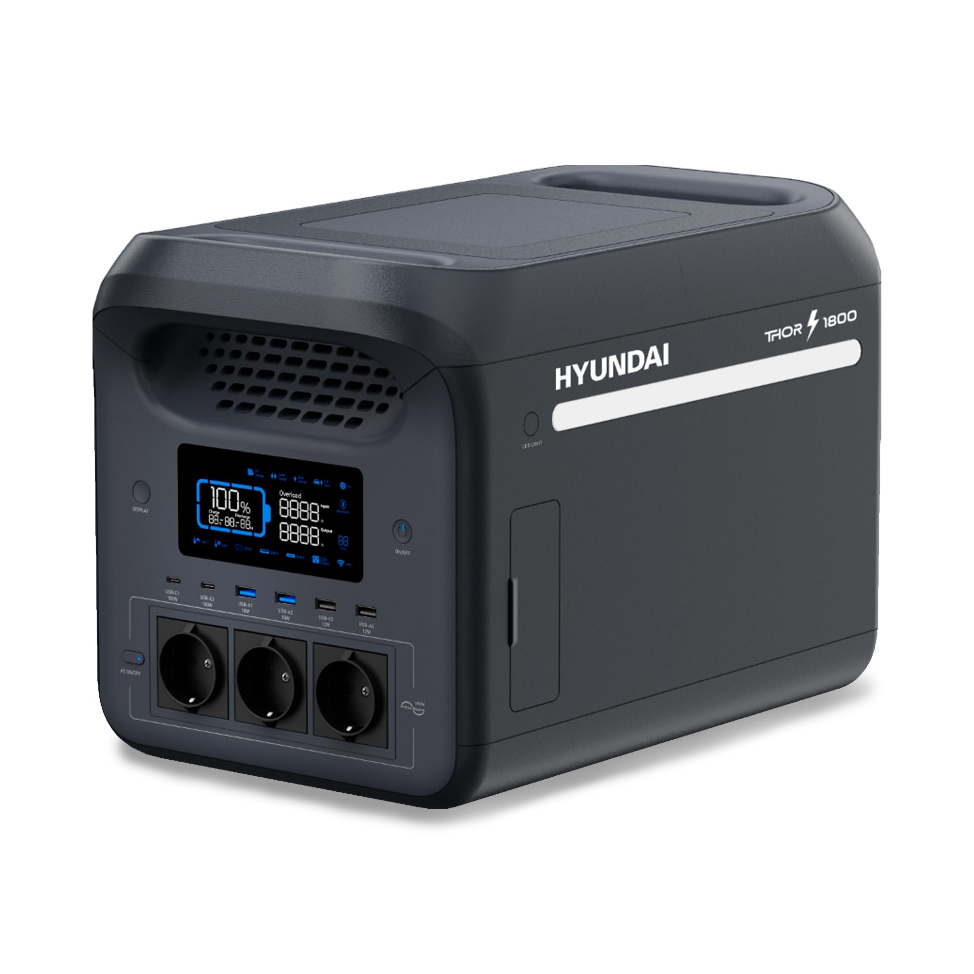 HYUNDAI Station d'énergie portable 3000 W avec charge rapide 1,7 h - Power Station avec application et batterie extensible - Générateur solaire avec onduleur pour urgences - Batterie LiFePO4