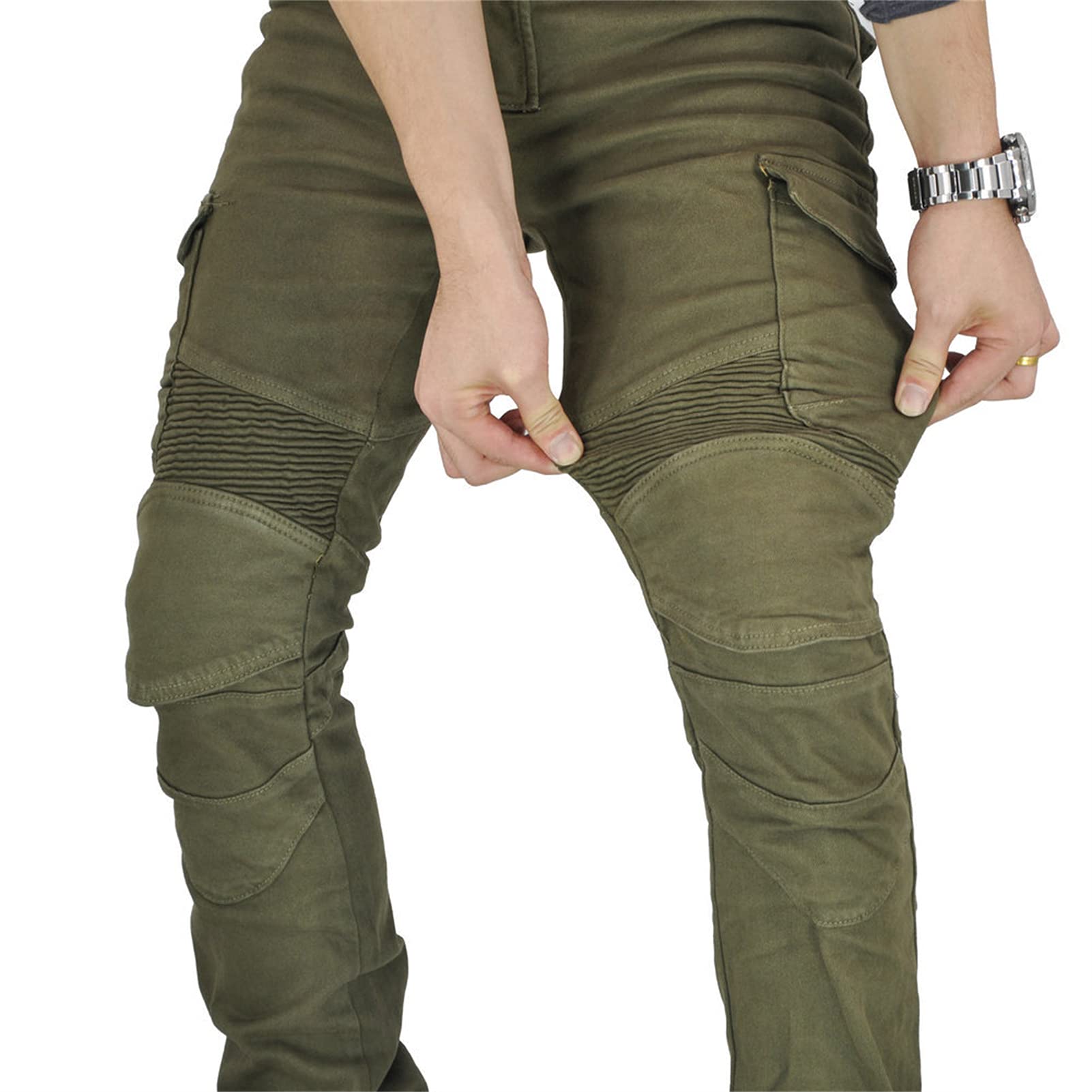 Męskie Spodnie motocyklowe, Moto Dżinsy z odpinanymi kolanami Cienka Ochrona Aramid Oddychająca Tkanina Motorcycle Biker Pants (Khaki,XS)