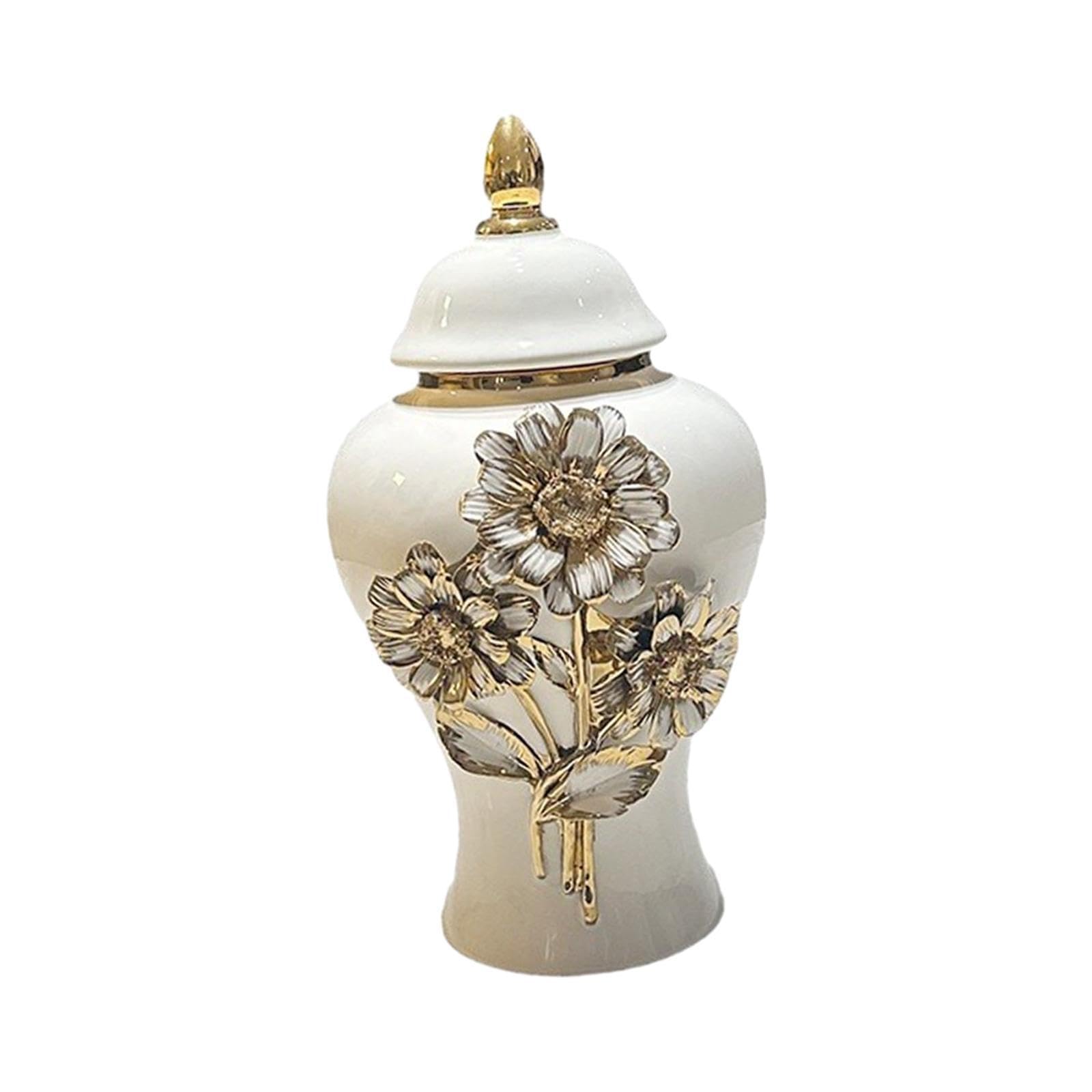 TWISAXC Tea Storage Jar Ceramic Ginger Jar Vase Traditional Styled Flower Vase For Decorations Food Storage Porcelain Glazed With Lid Collectible