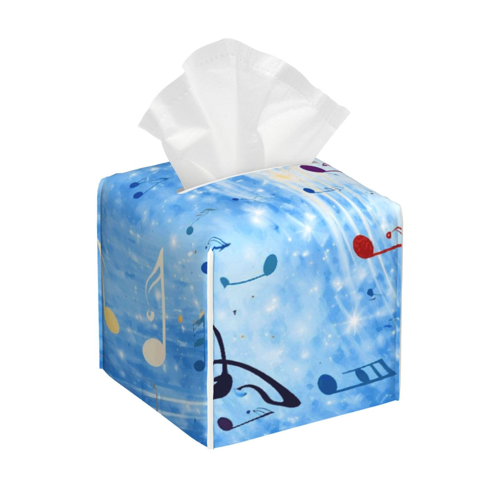 Blue Note Music Leather Tissue Box Cover Holder Square Facial Paper Organizer 5.2" X 5.2" X 5.2"