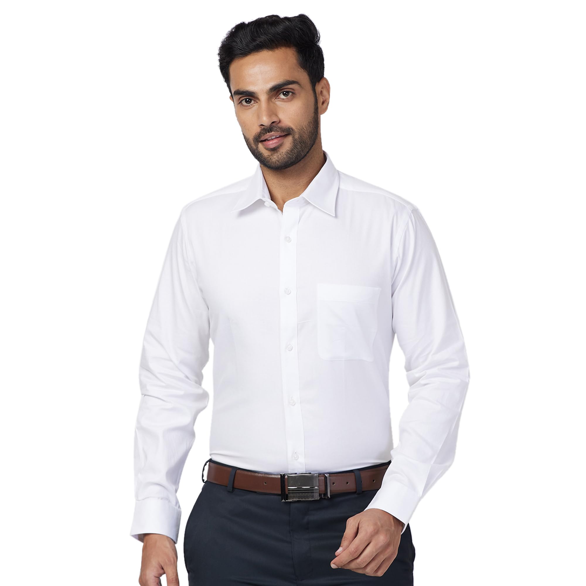 Men Slim Fit Solid Pattern Pure Cotton Semi Cutaway Collar Full Sleeve Formal Shirt-image-21