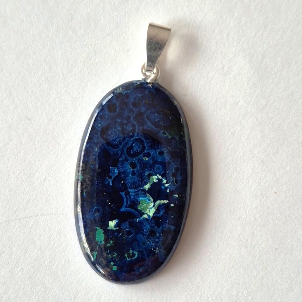 Azurit Edelstein Anhänger, 925 Silber Öse, Cabochon Design, Geschliffen und Poliert