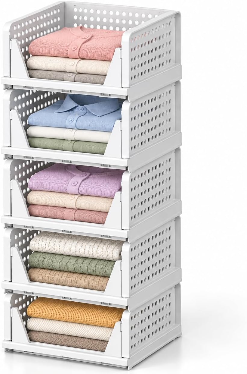 5 Pack Durable Wardrobe Storage Organiser, Foldable Closet Organiser