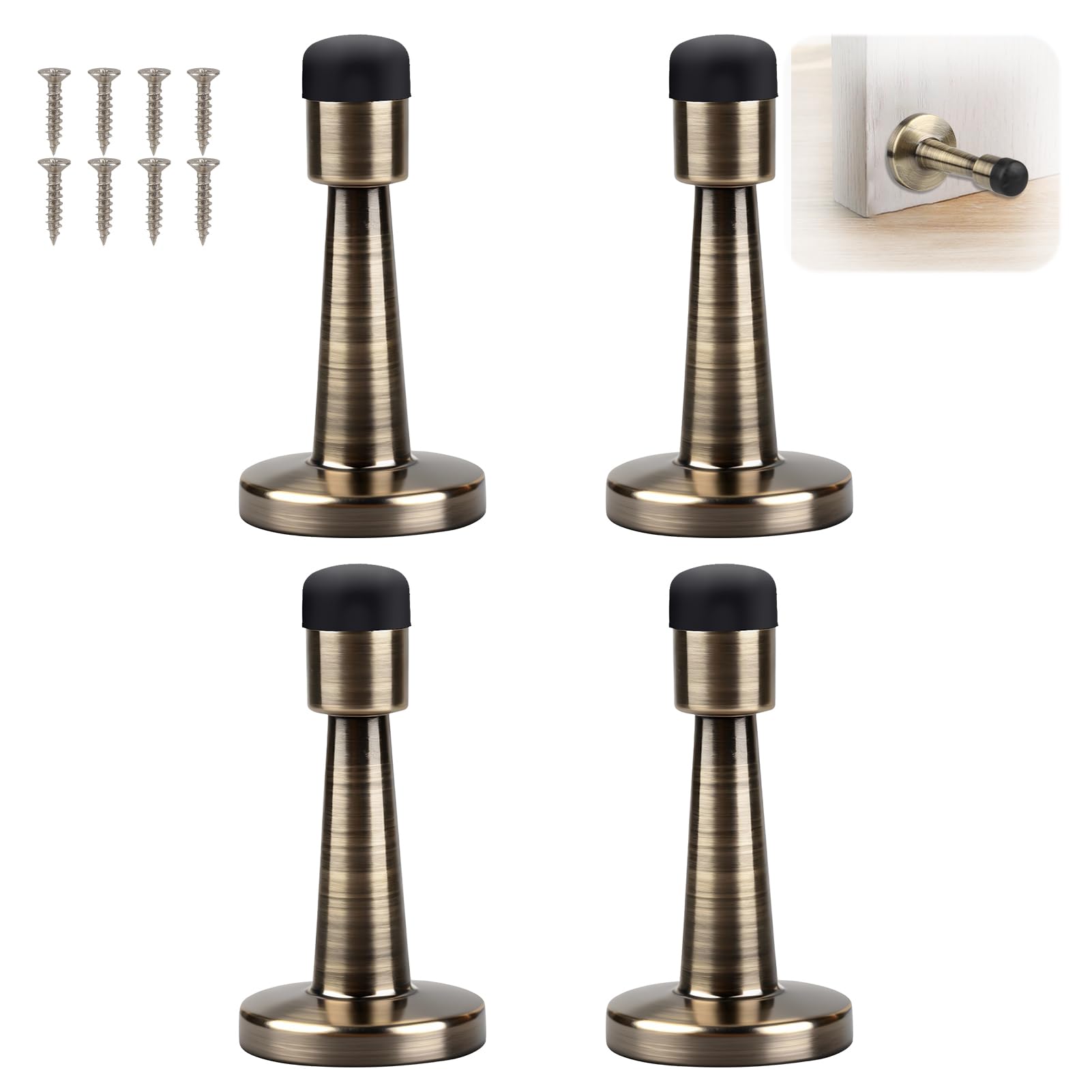 4 Pcs Antique Brass Door Stop Wall Mounted Door Stopper Holder Zinc Alloy
