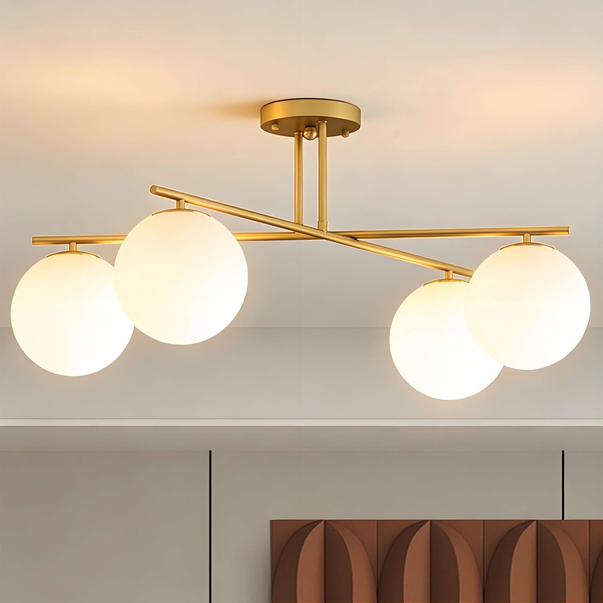 HOMCOM LED Lampada da Soffitto 40W 4x E14 Semi-Incasso Oro e Crema | Lampada da soffitto moderna per soggiorno, corridoio, sala da pranzo, cucina