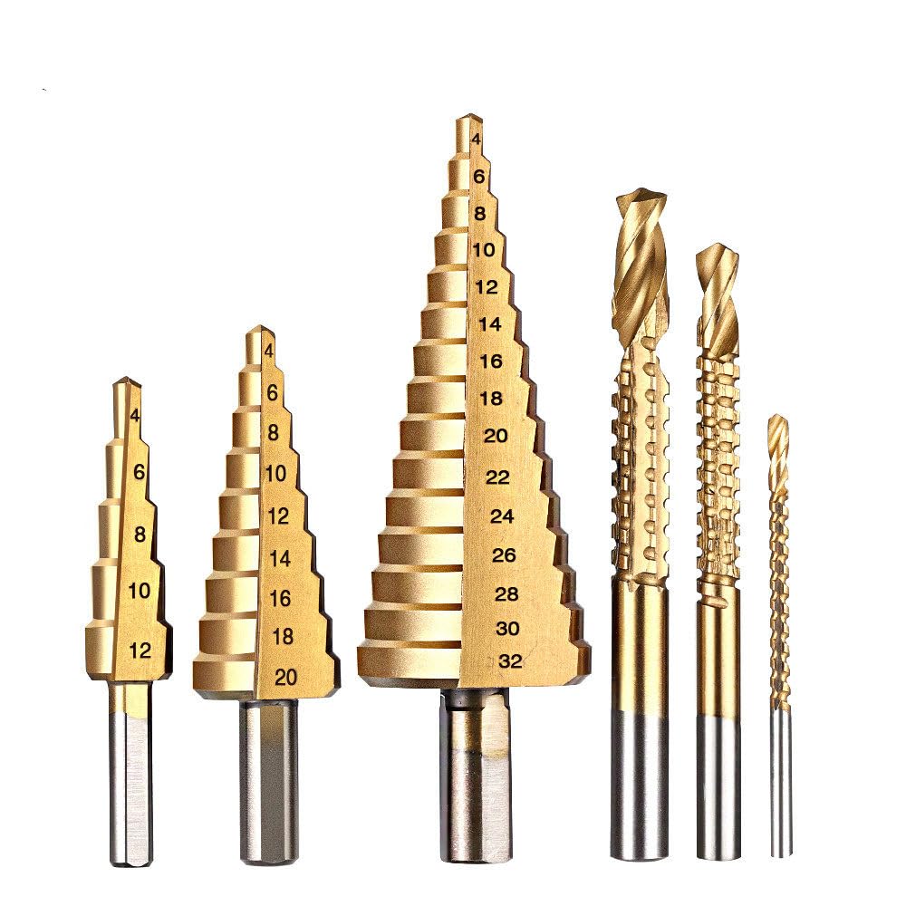 Set di Punte da Trapano 6/3 Pezzi 4-12 4-20 4-32 mm 3 6 8 mm per Apri Fori in Metallo per la Lavorazione del Legno, 6 Pezzi con Sacchetto OPP
