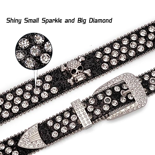 Rhinestone Belts for Women Men, Bling Studded Leather Skull Belt Western Style3