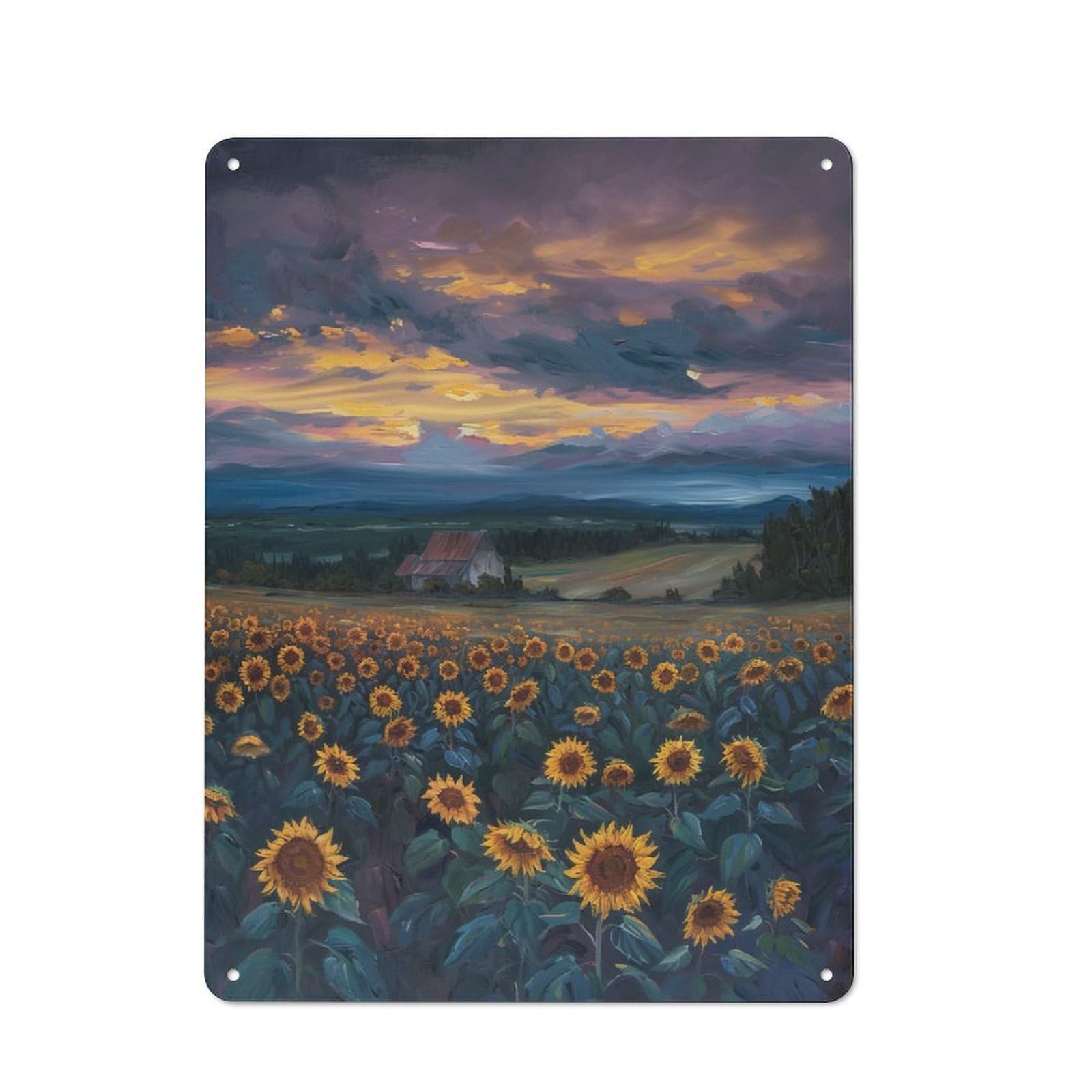 Junmoney Style-18 Sunset Sunflower Field Rustic Metal Sign 40X30cm, Barn Style Farmhouse Wall Decor For Kitchen, Cottage, Porch Or Garden Room