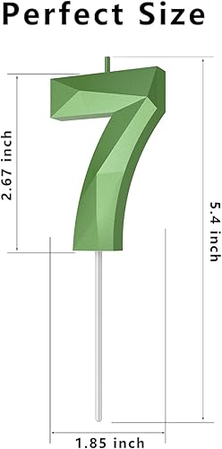 Miniatura 2 de Velas de cumpleaños con número (7 velas verdes) con forma de diamante 3D, velas de pastel de feliz cumpleaños para fiesta de cumpleaños, boda,