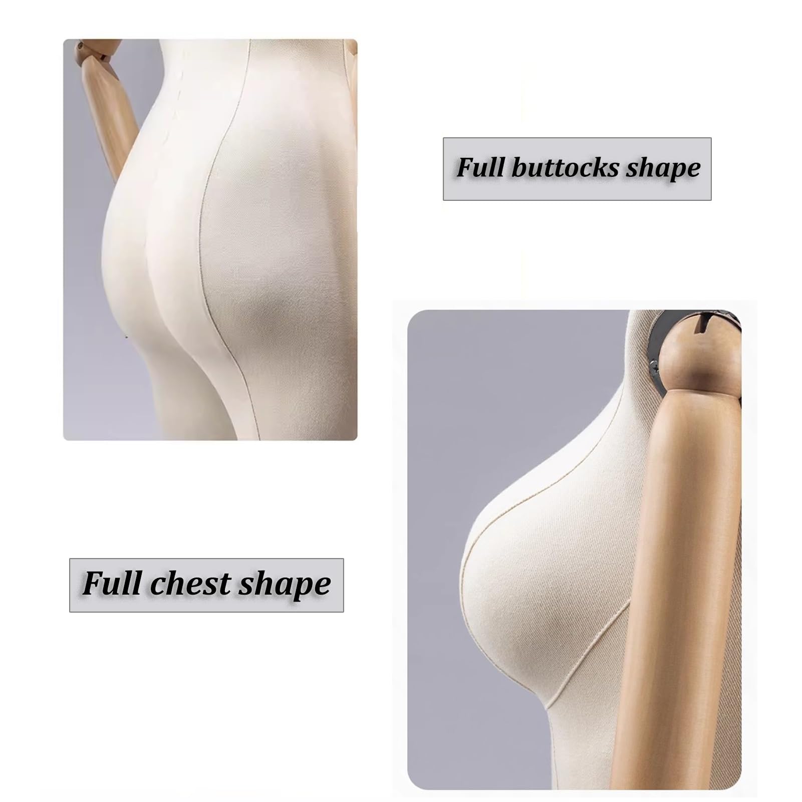 Maniqui Mujer Costura Maniquí de costura con Base plateada de sarga de gran tamaño para mujer, modelo de ropa, forma de vestido, cuerpo, altura ajustable ( Color : Black/Square Base -1 , Size : W/head