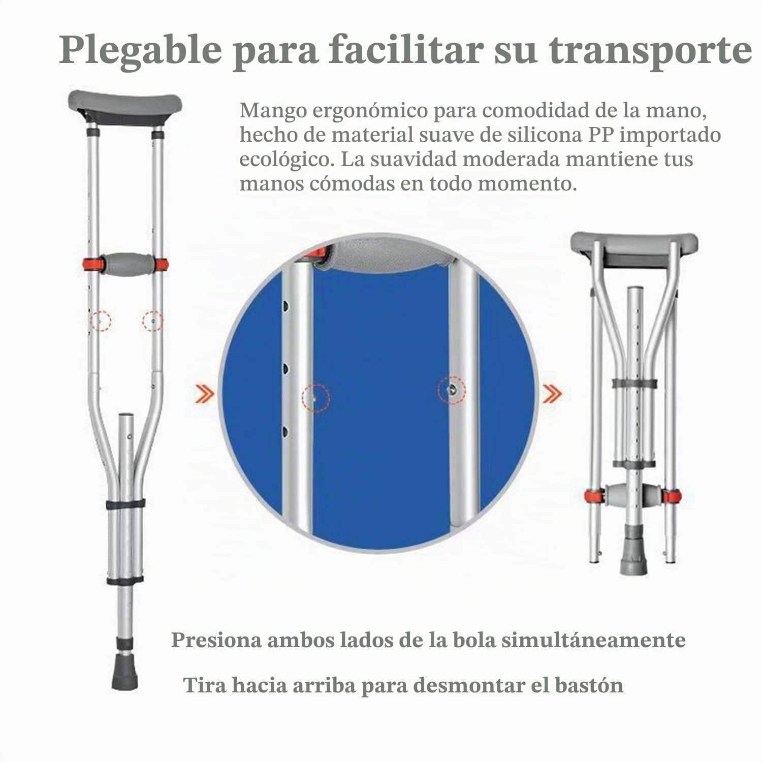 Axila Muletas,Bastón Universal De Aluminio,Ayuda para Caminar con Bastón,con Almohadilla Suave para La Mano,Ajustable De 98 a 158 Cm,Ligero,Apto para Personas con Movilidad Reducida(1 Par)