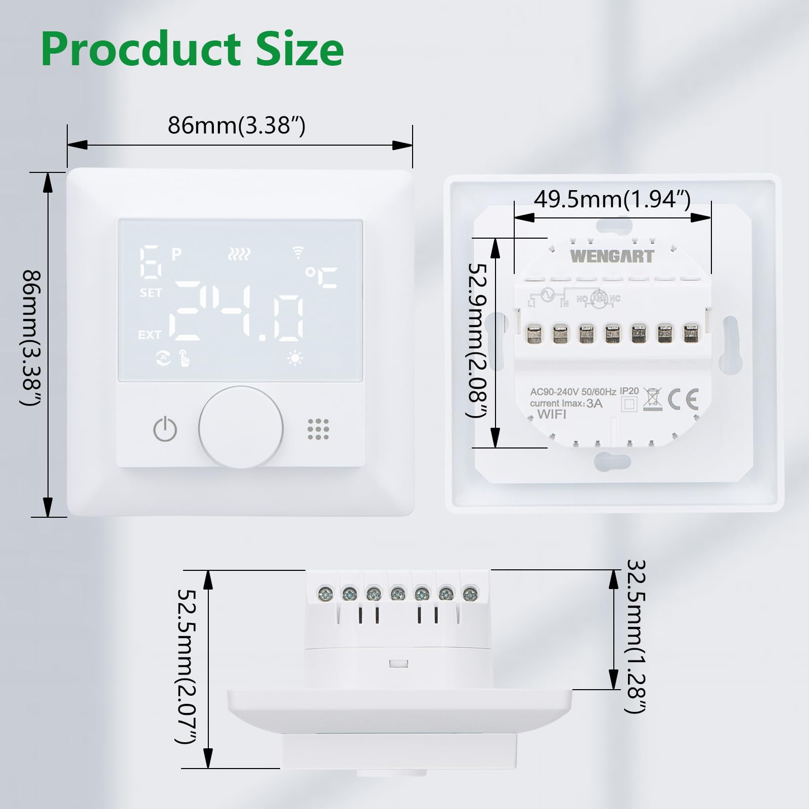 Wengart WLAN-Heizthermostat WG510,Drehen zum Einstellen der Temperatur, Heiz- und Kältemodi einstellbar,AC 230 V,3 A,2,4 GHz,funktioniert für Fußbodenheizung,Alexa Google Home-kompatibles Thermostat