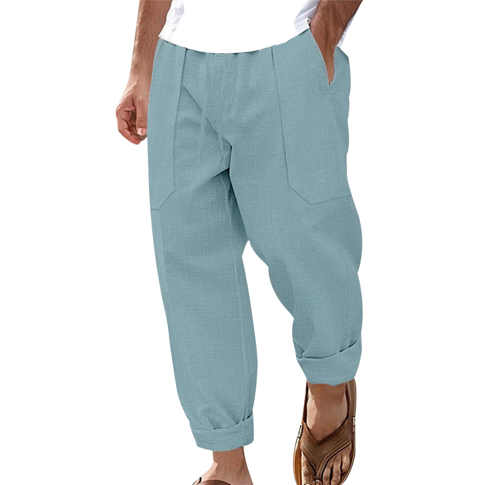 Men's Cotton Linen Drawstring Pants Loose Fit Elastic Waist Casual Summer Beach Yoga Pant Outdoor Jogger Sweatpants