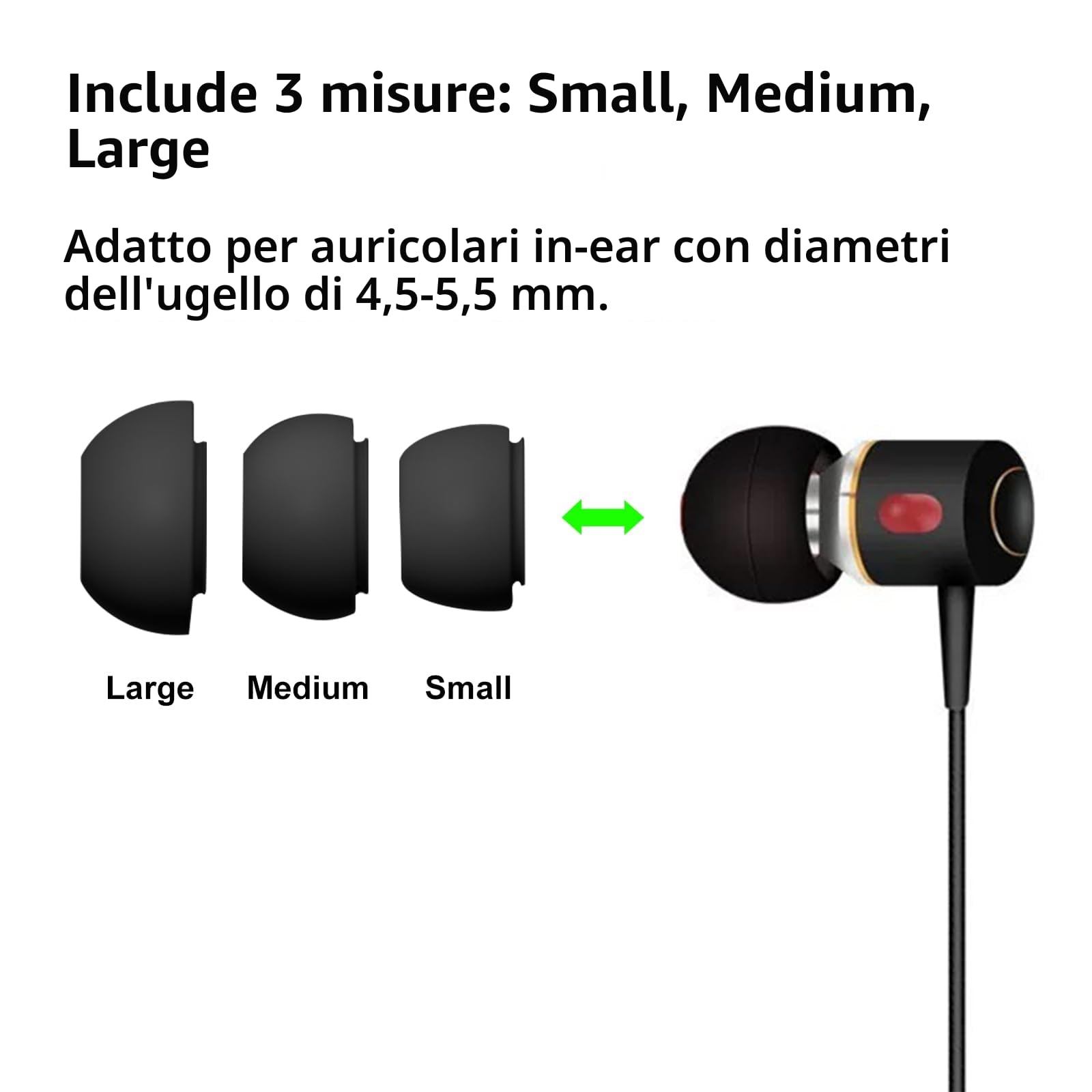 9 Paia Ricambio Auricolari Earbud, Eartips di Ricambio Universali per Cuffie In-Ear, 3 Diverse Dimensioni Gommini per Auricolari (S/M/L), Compatibile con la Maggior Auricolare