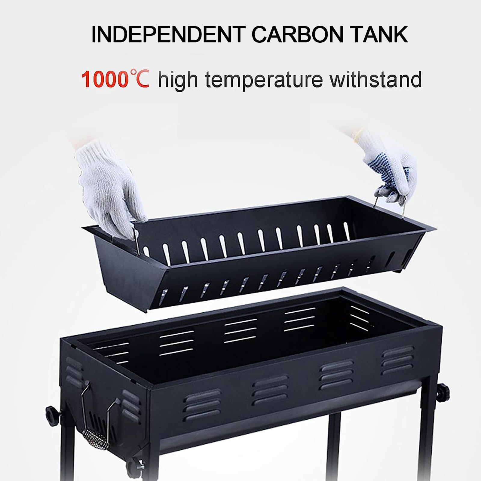 Gril Charbon Bois, Fente Charbon ventilée indépendamment, Support réglable, avec poignée Anti-brûlure, avec Trous Ventilation, avec Plateau d'extension, pour Barbecue Jardin, Voyage