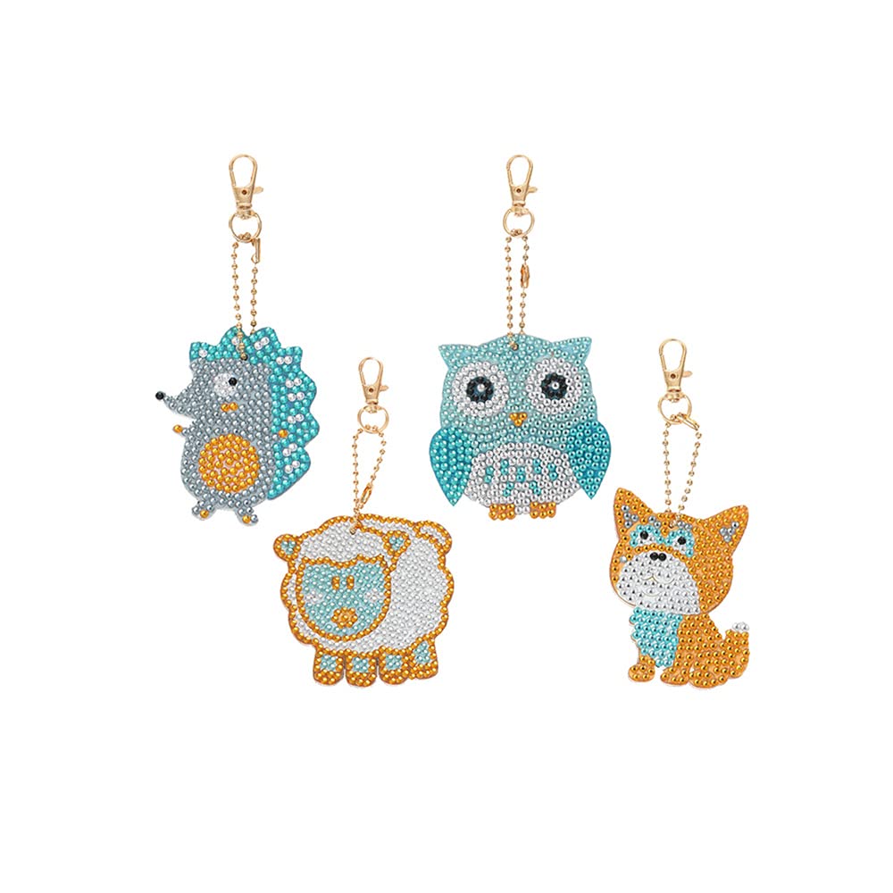 Kit complet mosaïque strass 5D Lot de 4 porte-clés animaux pour loisirs créatifs