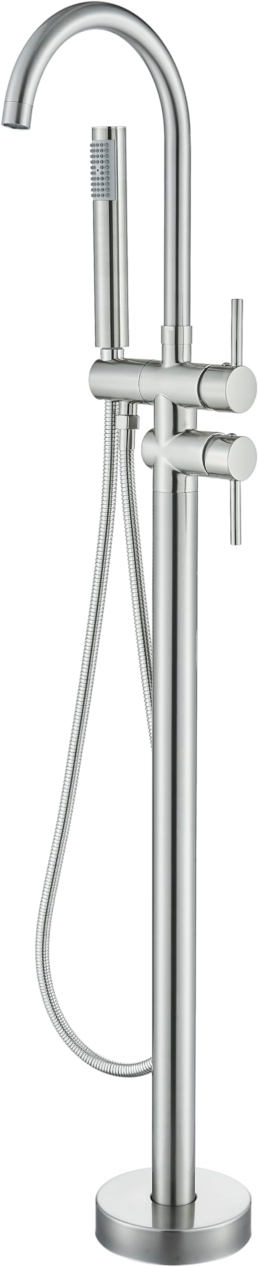 Freestanding Bathtub Faucet Floor Mount Tub Filler Brushed Nickel High Flow Shower Faucets with Handheld Shower Mixer Taps Swivel Spout
