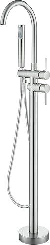 YAGATAP Freestanding Bathtub Faucet Floor Mount Tub Filler Brushed Nickel High F