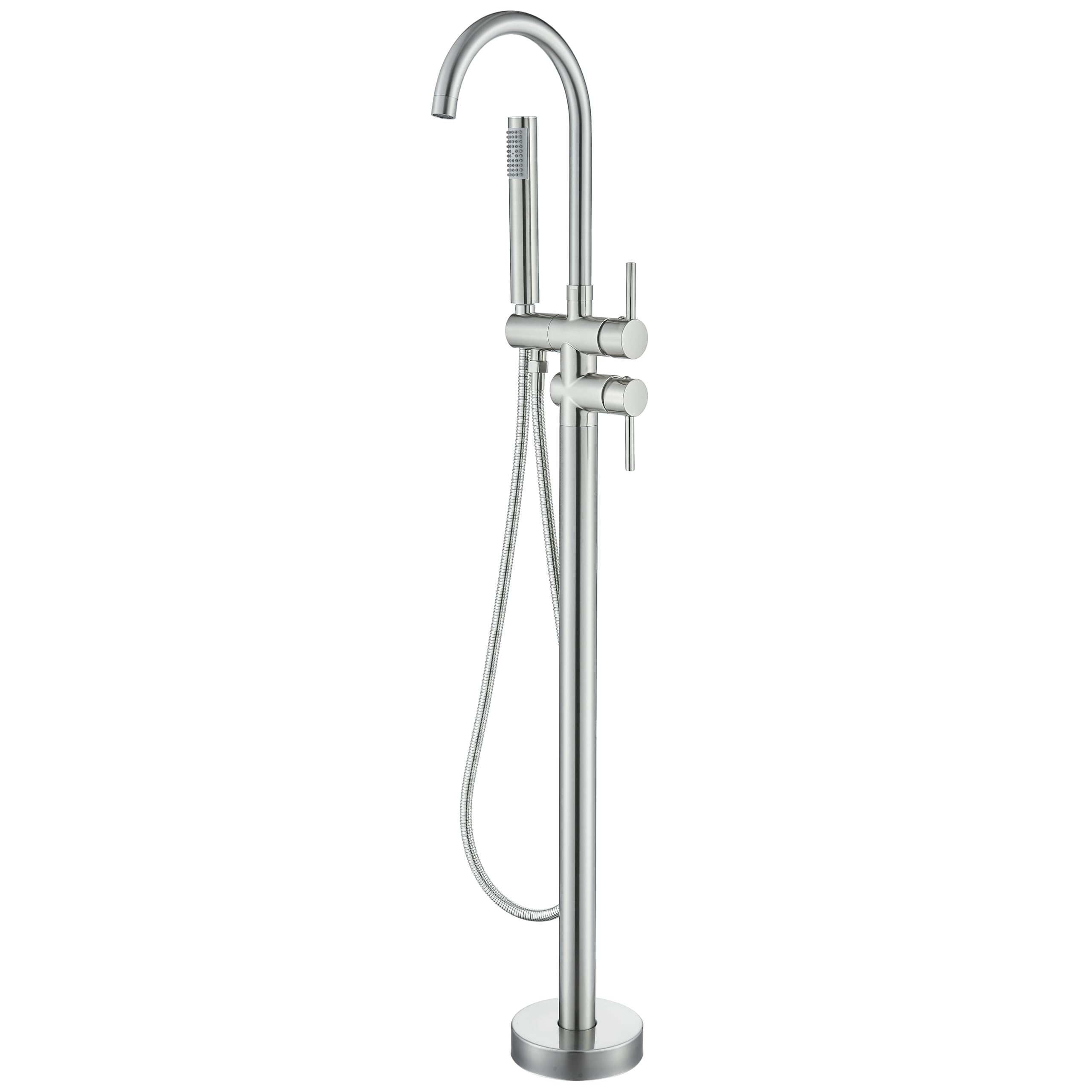 YAGATAP Freestanding Bathtub Faucet Floor Mount Tub Filler Brushed Nickel High Flow Shower Faucets with Handheld Shower Mixer Taps Swivel Spout