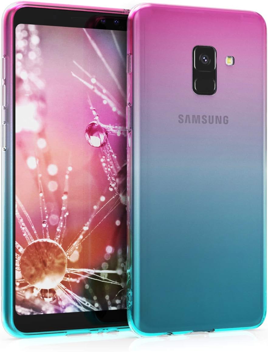 kwmobile Case Compatible with Samsung Galaxy A8 (2018) - Case Transparent Gradient Phone Cover - Bicolor Dark Pink/Blue/Transparent