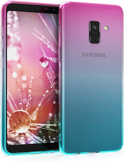 kwmobile Case Compatible with Samsung Galaxy A8 (2018) - Case Transparent Gradient Phone Cover - Bicolor Dark Pink/Blue/Transparent