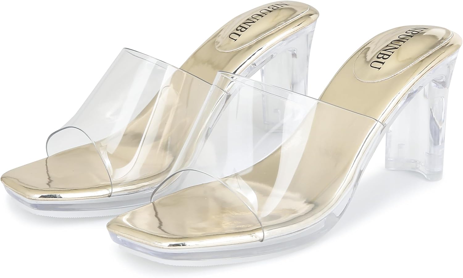NBUUNBU Chunky Heels for Women Clear Platform Heels Sexy Block High Heels Sandals Square Toe Open Toe Transparent Strap Comfortable Dress Shoes Slip on Mules - Image 9