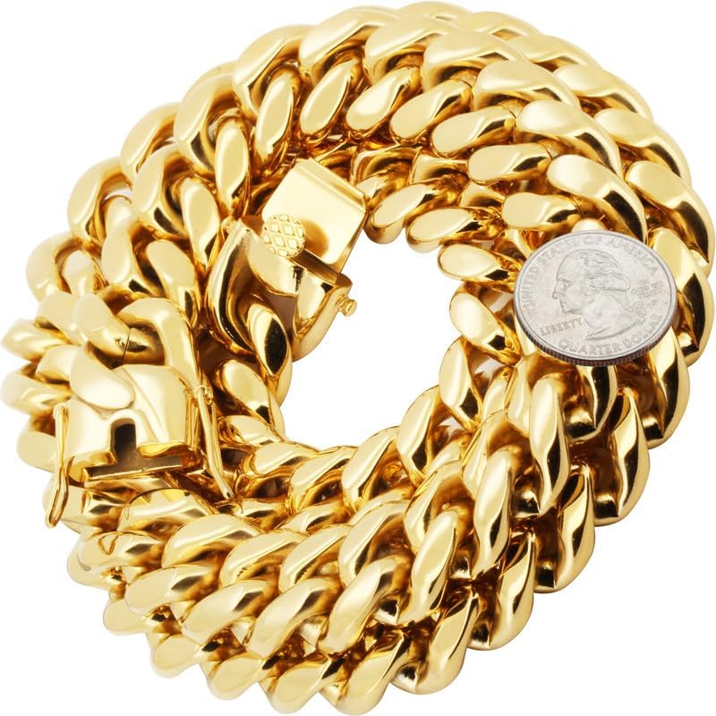 316L Stainless Steel 18K Yellow/White Gold Finish 6-18MM Miami Cuban Link Box Clasp Chain Necklace Bracelet For Men & Women 6″-40″