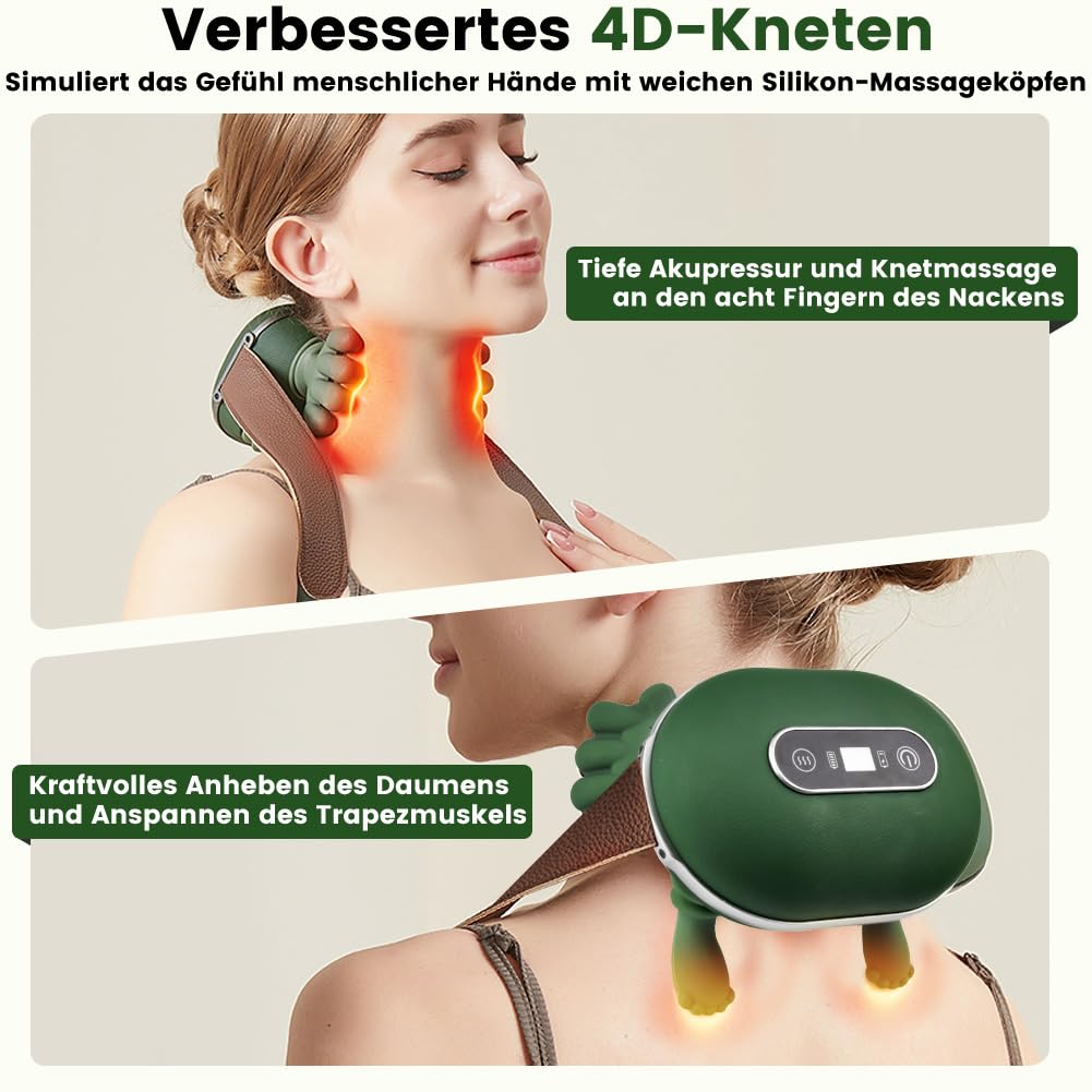 Massagegerät, 4D Nackenmassagegerät mit Wärme, Massagegerät Nacken, Shiatsu Massagegeräts, Nackenmassage Schultermassage Gerät, Entspannt die Muskeln und lindert Müdigkeit, für Zuhause & Büro