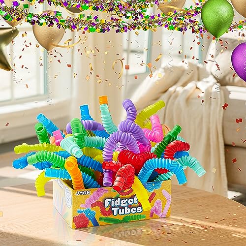 JOYIN 18 Pack Pop Tubes, sï¼Smallï¼ Fidget Tubes Party Favors - 9 Colors, Connectable and Extendable for Stress Relief - Perfect for Party, Classroom Exchange, School Reward - Image 7